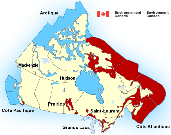 Carte des secteurs de prévisions maritimes Canadiens